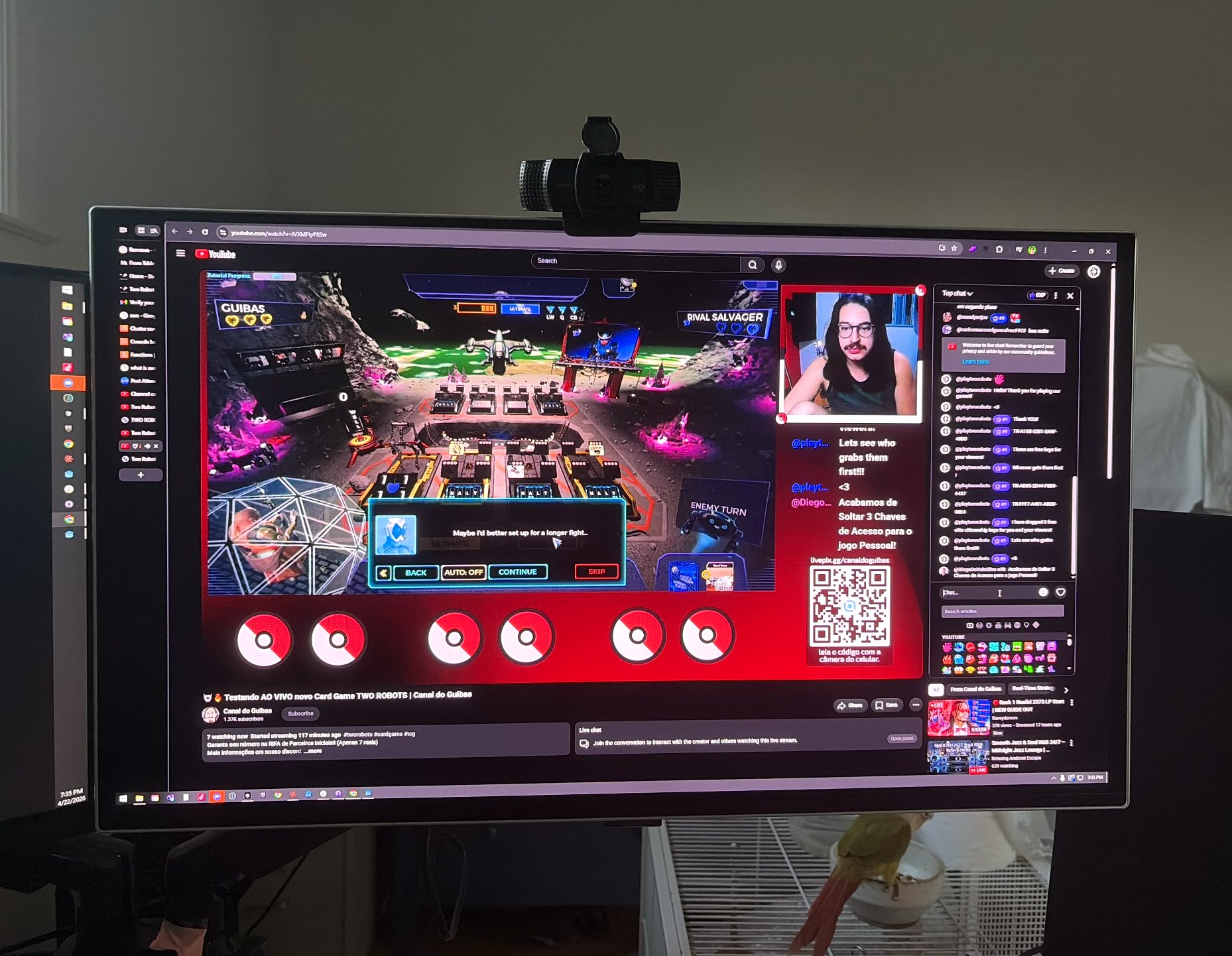 Brazilian streamer playing Two Robots: Unleashed live on a Terraform-managed regional server in Brazil, April 2026